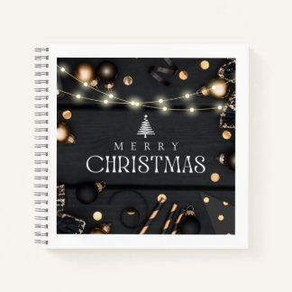 Cahier à spirale élégant noir Joyeux Noël