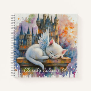 Cahier à spirale en aquarelle Chaton Ange Blanc
