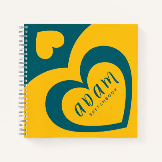 Cahier à spirale jaune bleu design à cœurs colorés