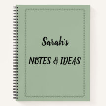 Cahier à spirale personnalisé vert sauge moderne