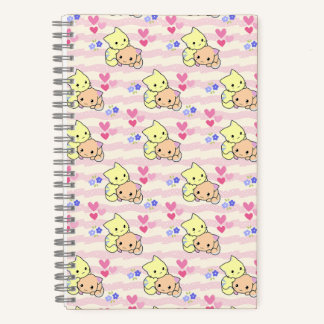 Cahier à spirale rose motifs de chatons Kawaii mig