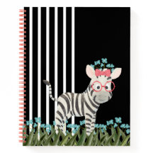 Cahier à spirale Zèbre camouflé avec fleurs bleues