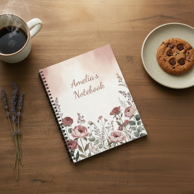 Cahier au style de fleurs sauvages rose-rougissant (Blush Pink Wildflower Aesthetic Notebook)