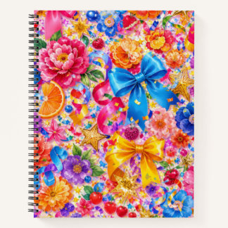 Cahier aux rubans colorés, fleurs et étoiles dorée