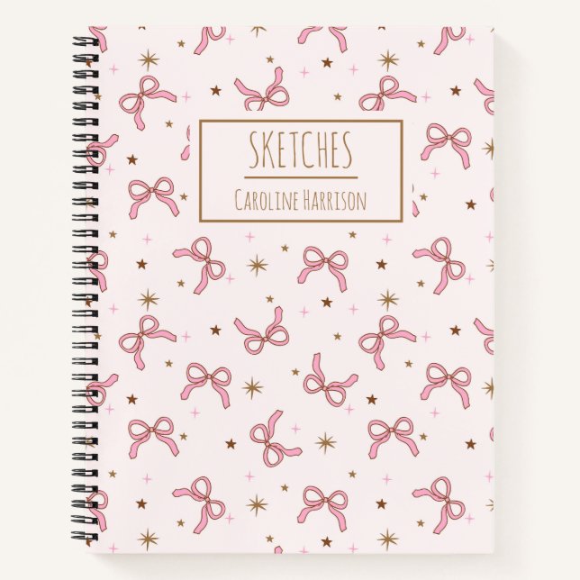Cahier de croquis personnalisé avec rubans rose co (Devant)