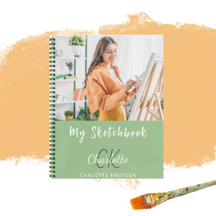Cahier de croquis photo monogramme vert sauge