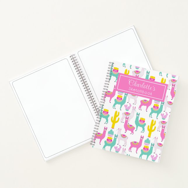 Cahier de croquis rose lama cactus féminin mignon (Intérieur)