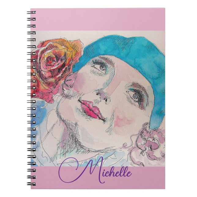 Cahier de fille à l'aquarelle Rose rouge Fille Lil (Devant)
