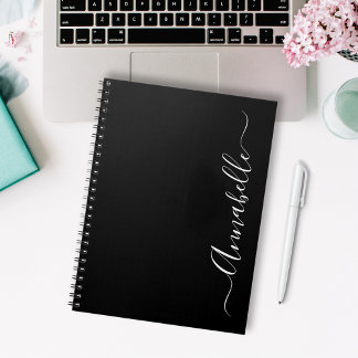 Cahier de nom personnalisé noir et blanc