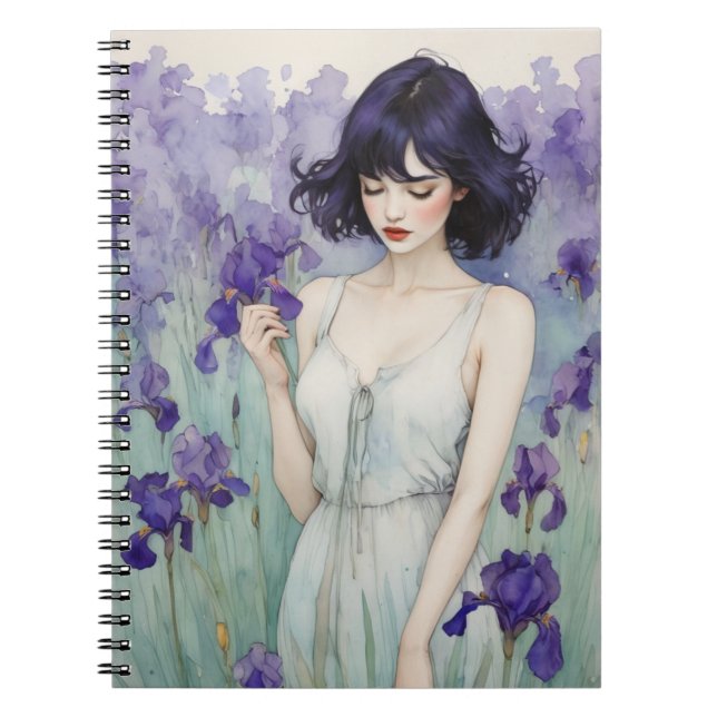 Cahier de notes Fille parmi les fleurs d'Iris Jour (Devant)