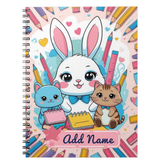 Cahier de notes Lapin et Chats Mignons – Nom édita (Devant)