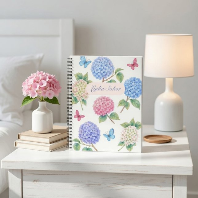 Cahier de notes personnalisé à fleurs d'hortensia  (Créateur téléchargé)