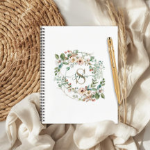 Cahier de notes personnalisé avec monogramme flora