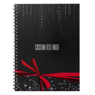 Cahier de notes Ruban à paillettes et nœud rouge &