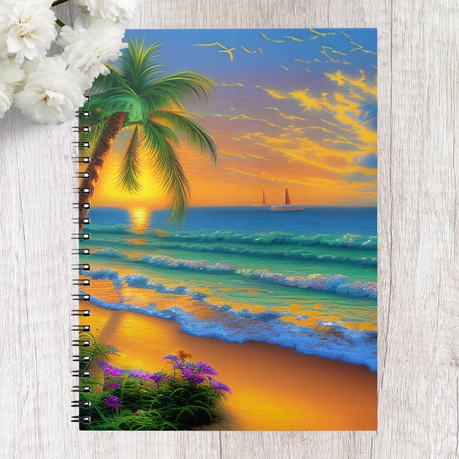 Cahier de plage tropicale, coucher de soleil sur l (Créateur téléchargé)