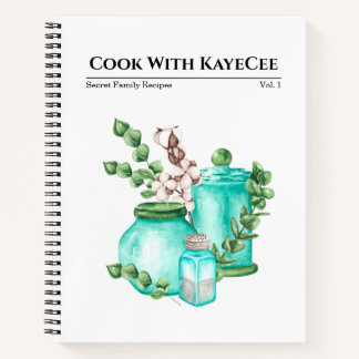 Cahier de recettes en verre bleu aquarelle et couv