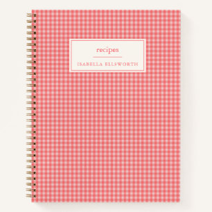 Cahier de recettes personnalisé à carreaux rose
