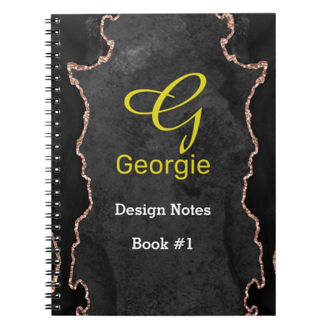 Cahier en Agate Noir et Or Rose (Devant)