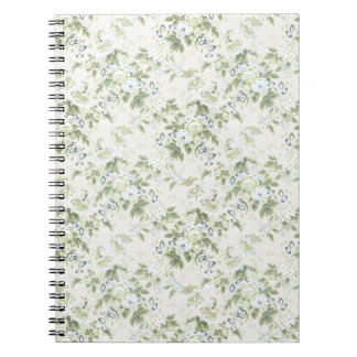 Cahier en chintz vert sauge, fleurs de rose anglai