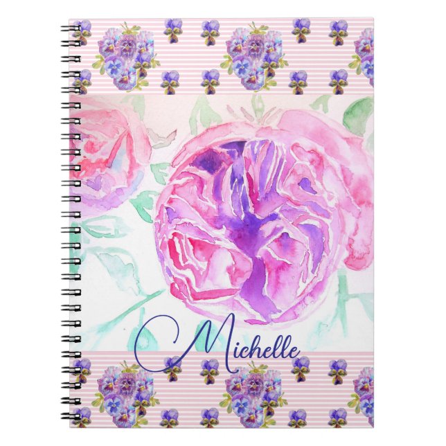 Cahier Fille Lilas Aquarelle Rose Pâle (Devant)
