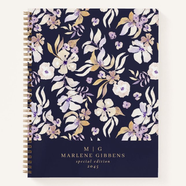 Cahier Fleurs Or Marine (Devant)