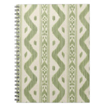 Cahier Ikat Vert et Crème, Rayure Tissée