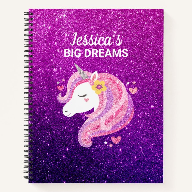 Cahier Journal Licorne Pailleté Mignon (Devant)
