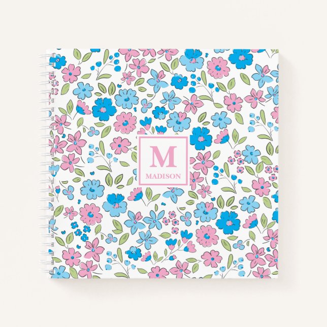 Cahier Journal Monogramme Floral Rose Bleu (Devant)