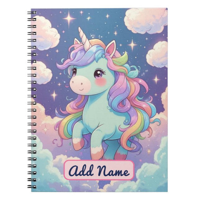 Cahier Licorne Mignonne – Nom éditable (Devant)