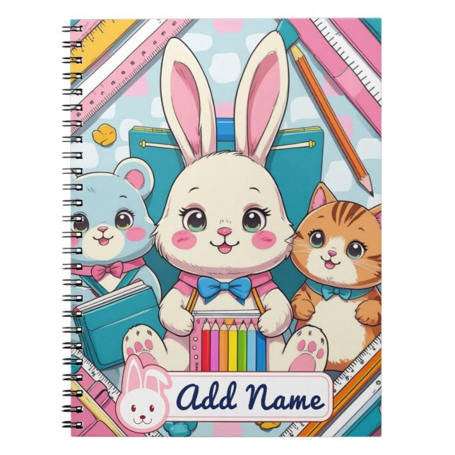 Cahier Mignon Lapin & Chat – Nom Éditable (Devant)