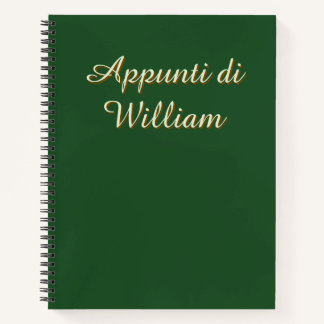 Cahier Minimaliste Vert Foncé Italien Votre Nom