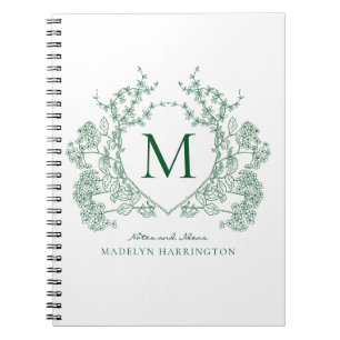 Cahier Monogramme à Couronne Florale Verte Classiq