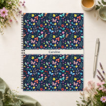 Cahier Navy Fleurs Papillons Oiseaux Colorés