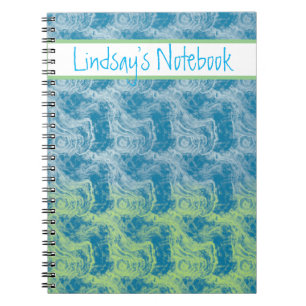 Cahier personnalisable bleu et vert tourbillonnant