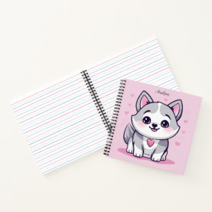 Cahier personnalisé Chien Husky Kawaii Rose