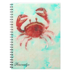 Cahier personnalisé élégant plage océan crabe roug