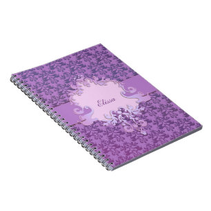 Cahier personnalisé éléphant damassé violet