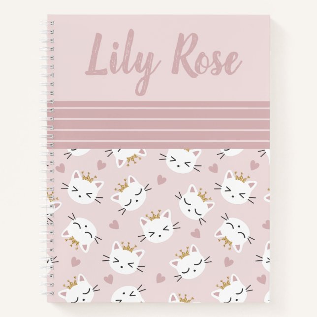Cahier personnalisé motif chat mignon rose pour en (Devant)