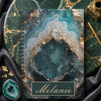 Cahier Personnalisé Paillettes Vert sarcelle et Or