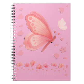 Cahier personnalisé papillon rose et cœurs