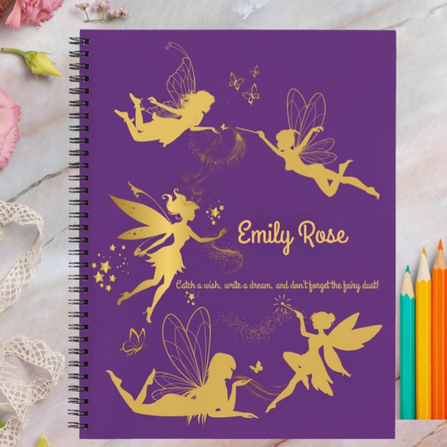 Cahier personnalisé pour écrire et dessiner de la  (Personalized Purple Fairy Journal – Custom Name Notebook for Girls with Magical Quote

)