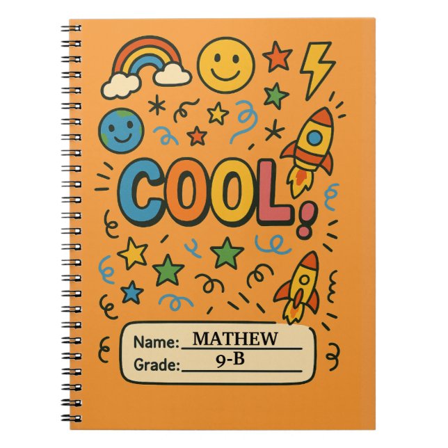 Cahier pour enfants cool – Nom et niveau personnal (Devant)