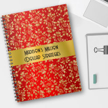 Cahier Rouge à Feuilles de Feuille d'Or Luxueux