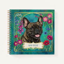 Cahier sarcelle floral botanique Bouledogue frança