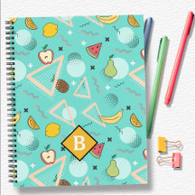 Cahier scolaire à motif aqua Memphis de fruits