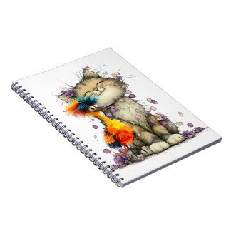 Cahier spiralé chat fantaisiste et oiseau coloré