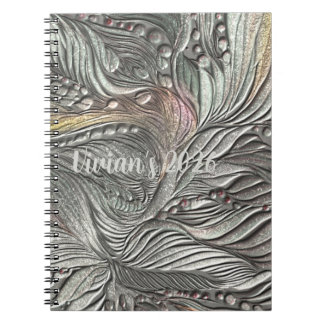 Cahier spiralé feuilles métalliques argentées de l