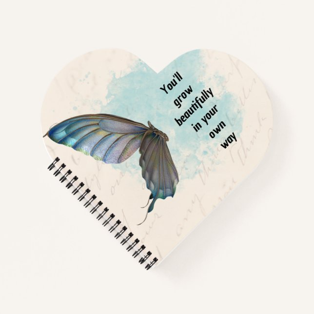 Cahier Spirale Papillon Vintage Bleu Beige (Devant)