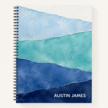 Cahier spiralé personnalisé aquarelle bleu côtier