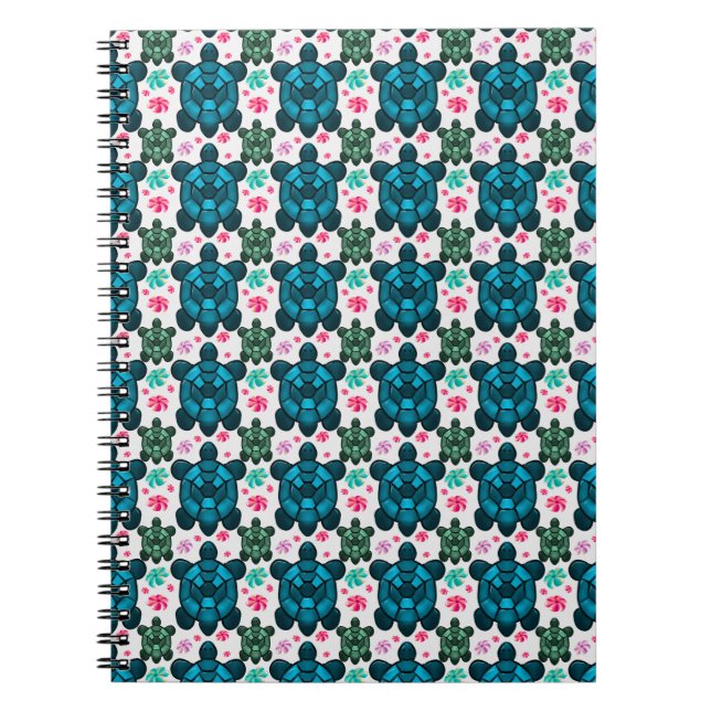 Cahier Tortue Mignonne et Motif Floral Sans Coutur (Devant)